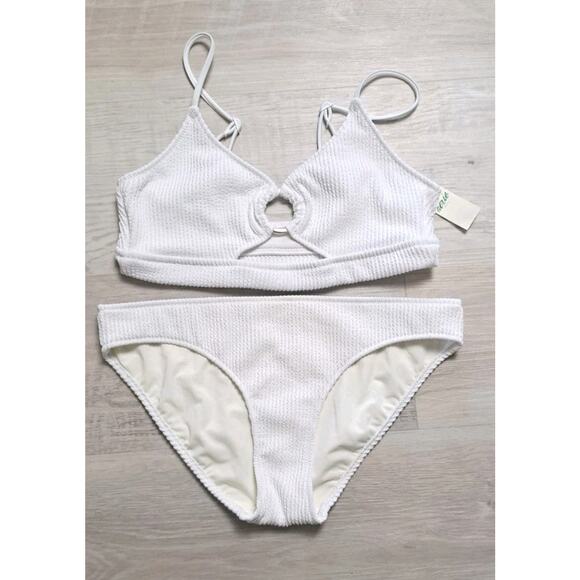 aerie Other - Aerie Swim Suit/Bikini 2 PC Sz M Bathing White Ribbed Strappy Keyhole Coquette